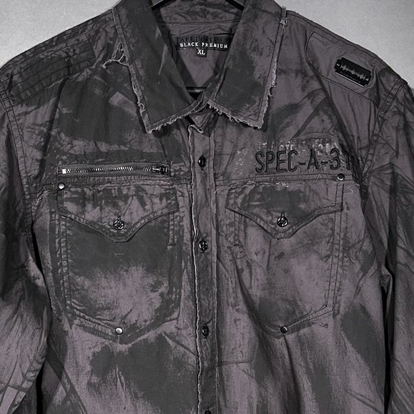 NWOT Affliction Black Premium Distressed Long Sleeve Shirt Razor Blade Size XL - Picture 3 of 14